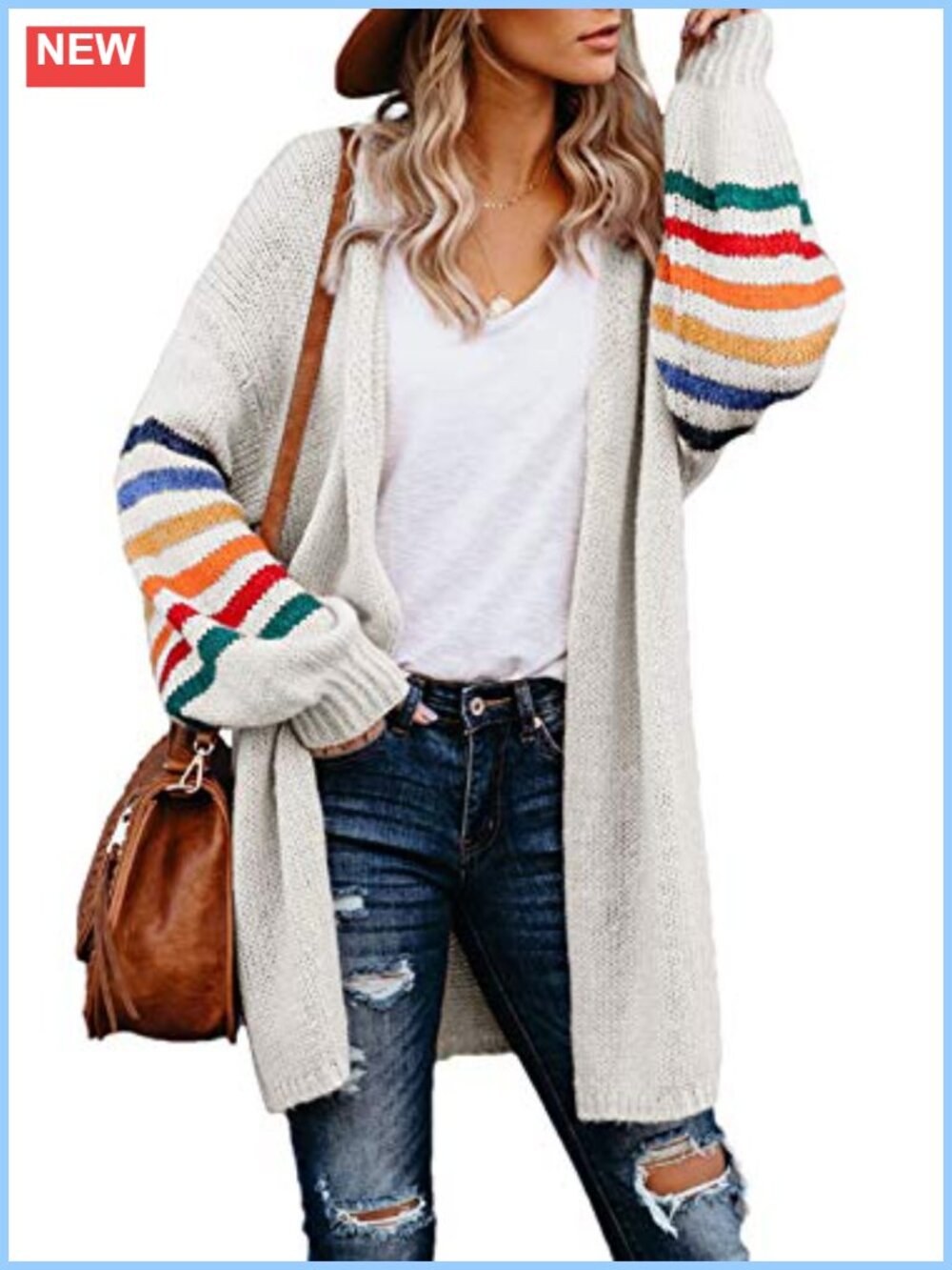 Dokotoo Womens Striped Knit Open Front Cardigan Loose Fit Sweater Coat